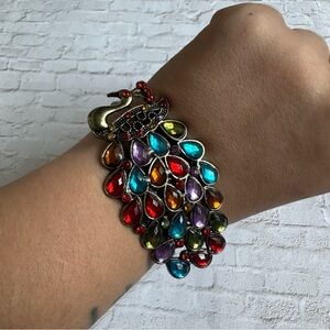 Rhinestone Peacock Multi Hinge Bracelet